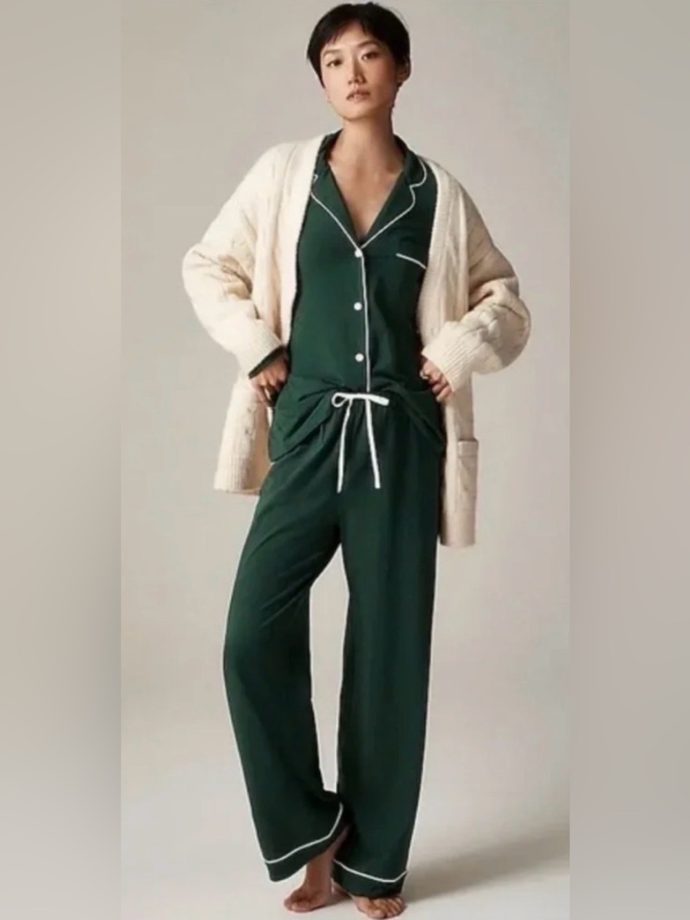 J crew J.Crew Dreamy Cotton-Blend Pajama Pant Set in DARK FOREST Size large